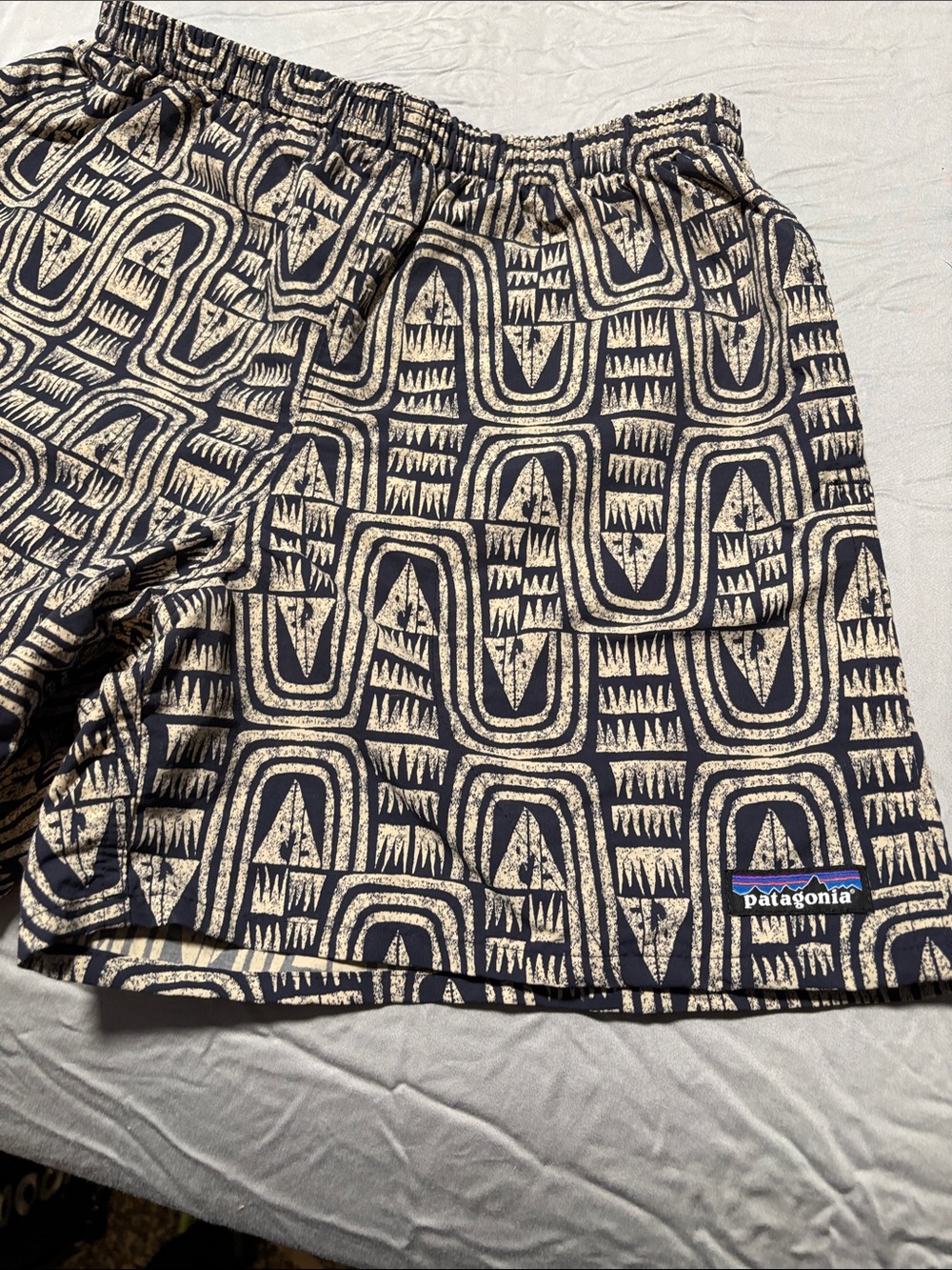 Patagonia Black and Cream swimming Geometric Print Elastic Shorts